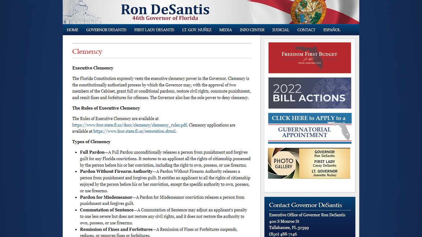 Clemency - Florida Governor Ron DeSantis